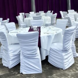white rouched chair cover