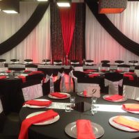 black & white fabric backdrop by Designer Weddings in Victoria BC